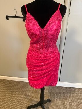 Hot Pink Lace & Sequin Mini Dress NWT Bodycon Cocktail Party Dress Size 6